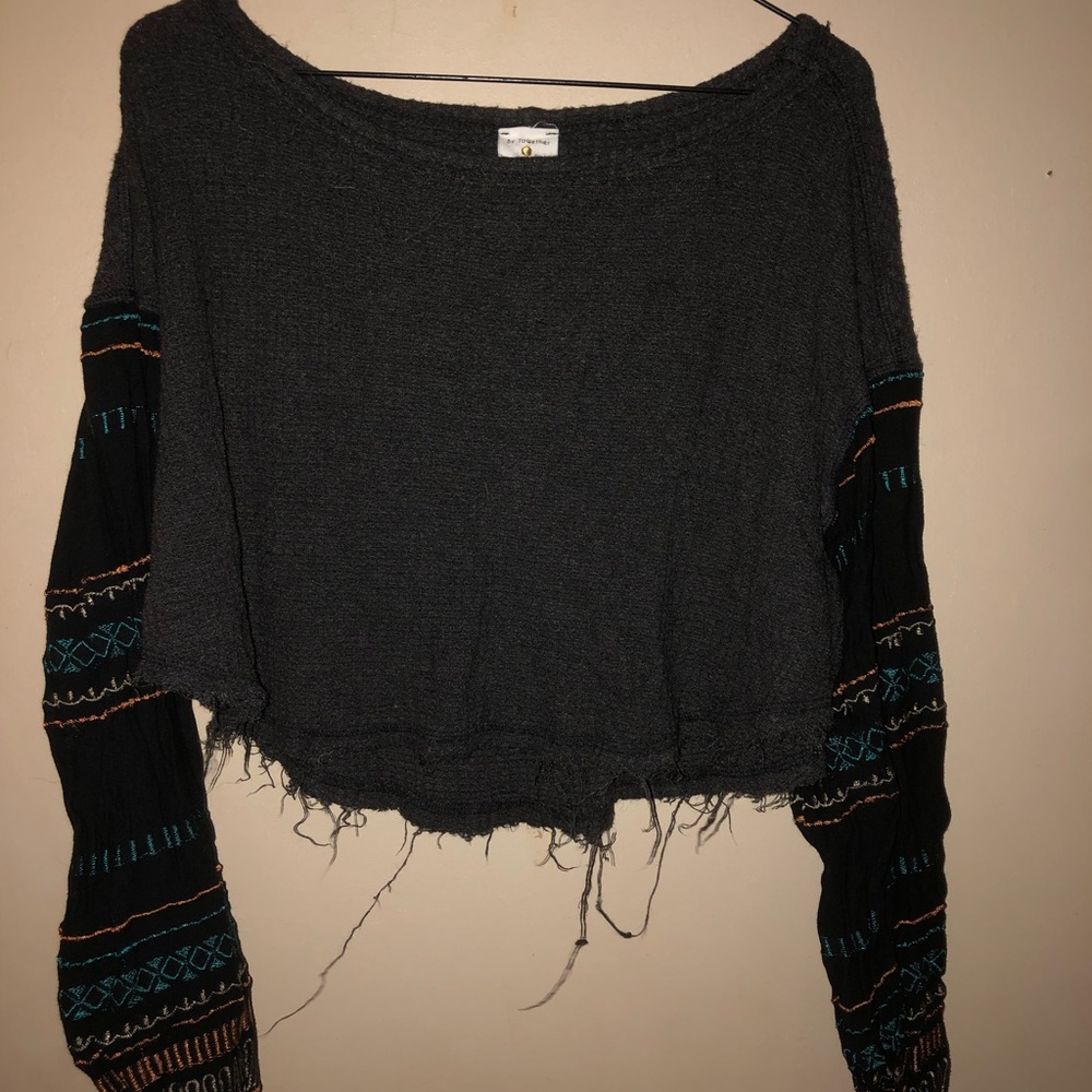 “By together” boho waffle peasant sleeve crop